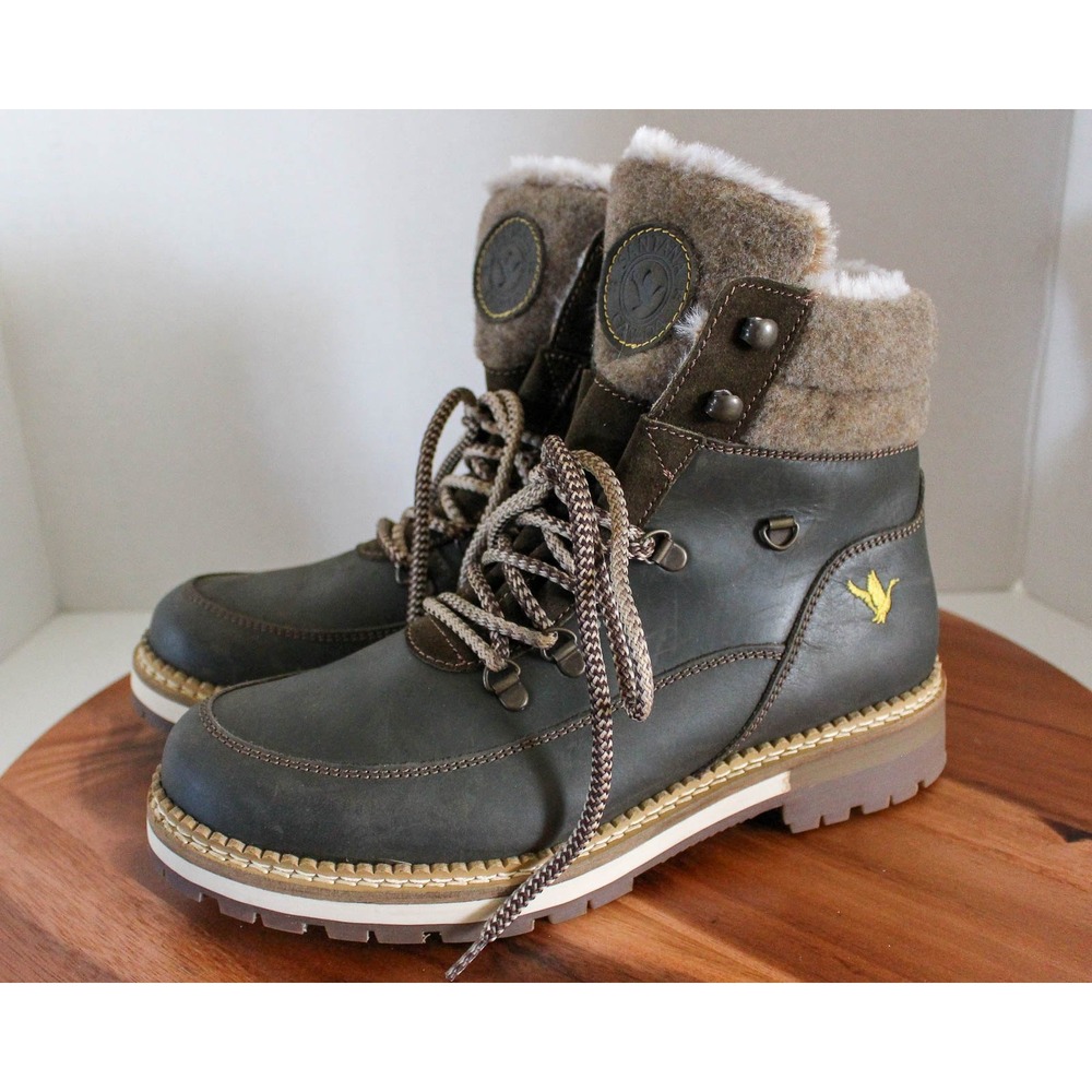 Santana Canada Cascade Boots Womens 10 Brown Leather Faux Fur Lined Winter Lug